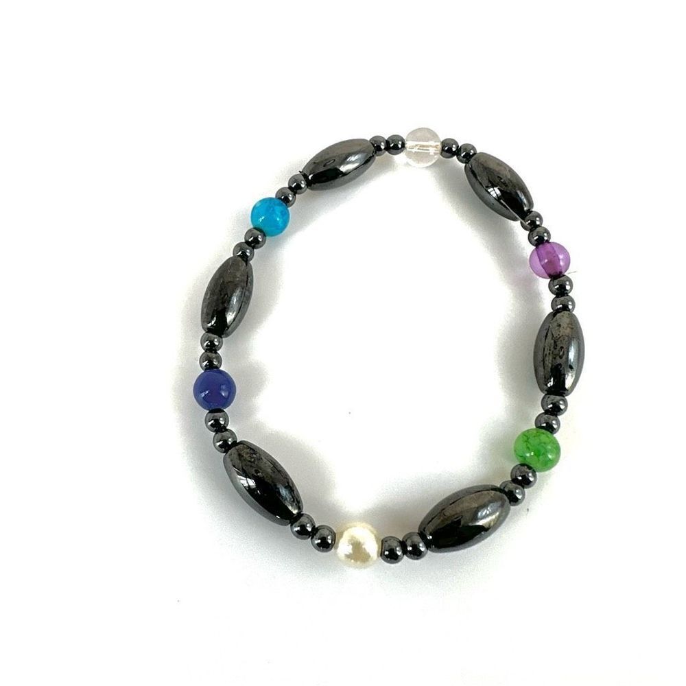 magnetic hematite and stone stretchy bracelet